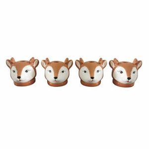 NEW H for Happy Reindeer Stoneware Taper Candle Holders (Set of 4) - Boxed